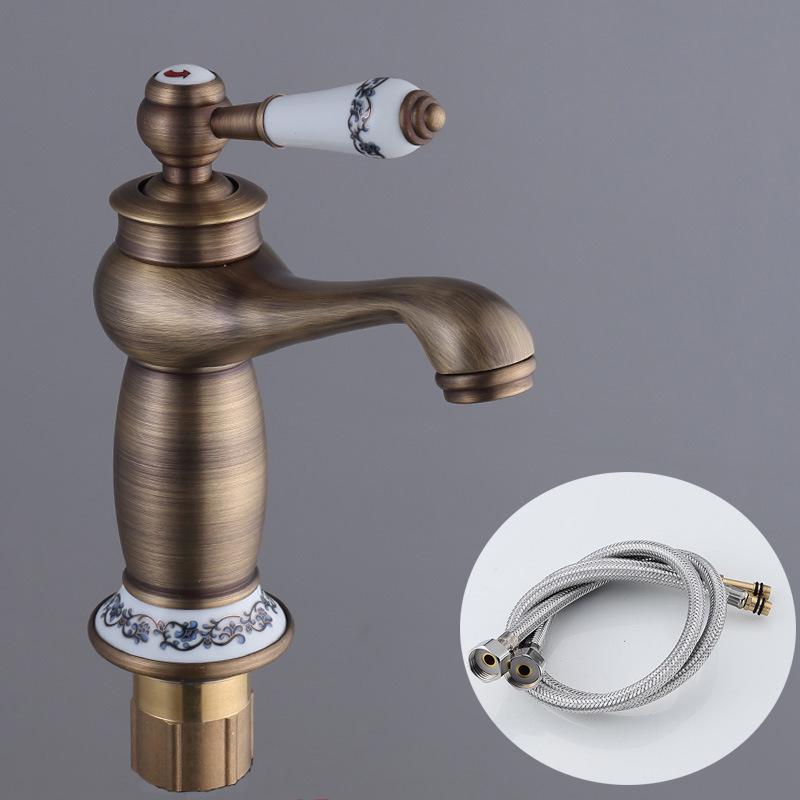 Evropská starožitná růžově zlatá a nefritová magická lampa umyvadlová baterie - Horká/studená směšovací