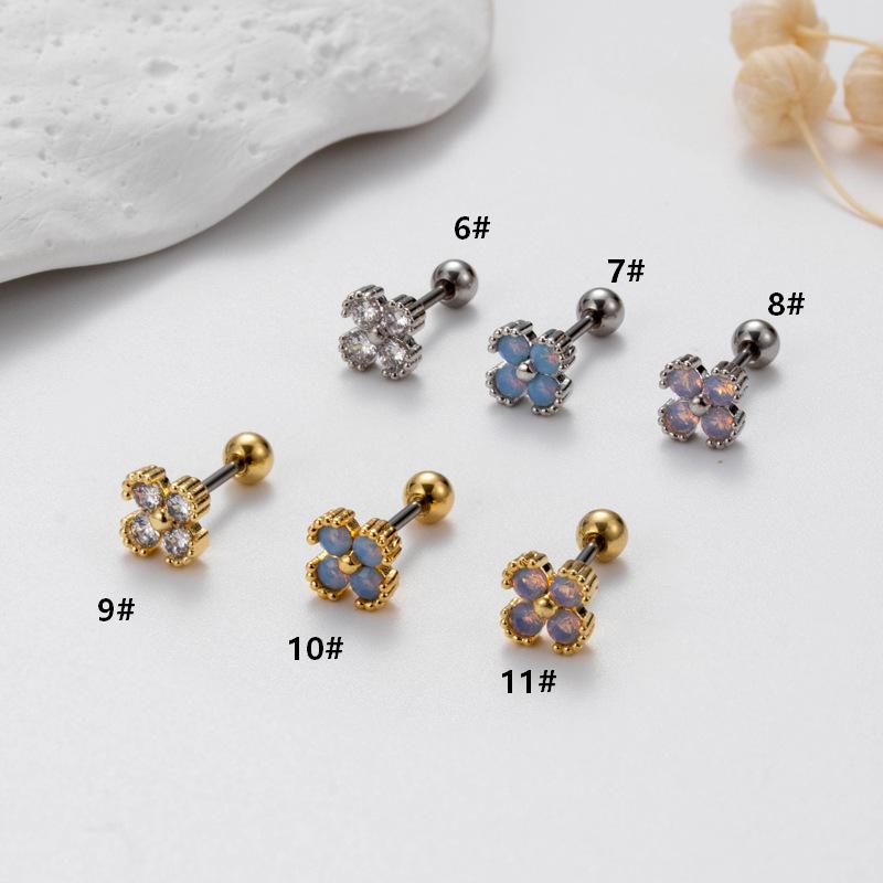 Flower Stainless Steel Trade Puncture Screw Twisted Ball Ear Nail Ear Bone Nail Rod Thin Colored European and American Foreign