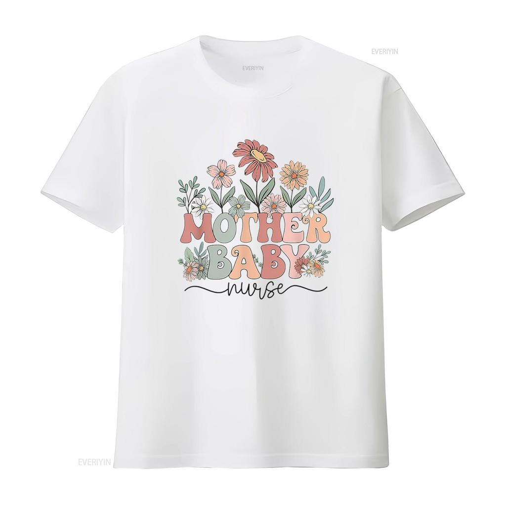 Wildflower Mother Baby Nurse Crew T Shirt White 3X Large Vintage Washed Unisex Top For Everyday Wear Stretched Fashion Casual
