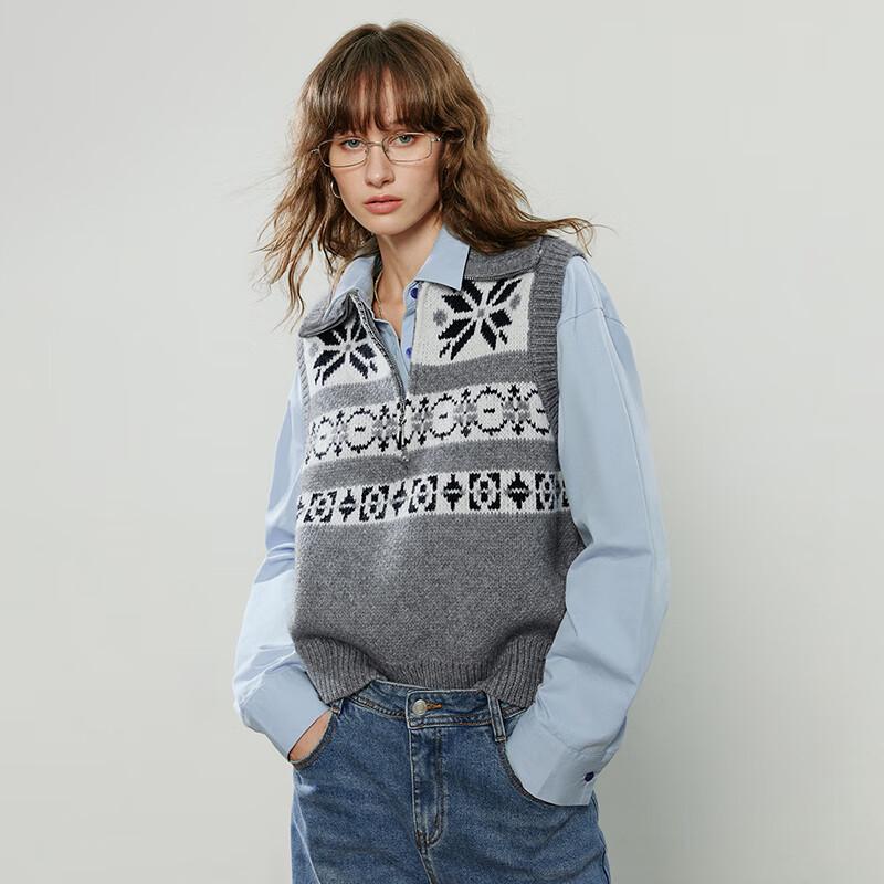 Women's Fair Isle Jacquard Lapel Sleeveless Sweater Vest