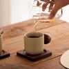 Vintage Ceramic Mug Set with Wooden Handle & Saucer 150ml Capacity Heat Retaining Coffee Cup