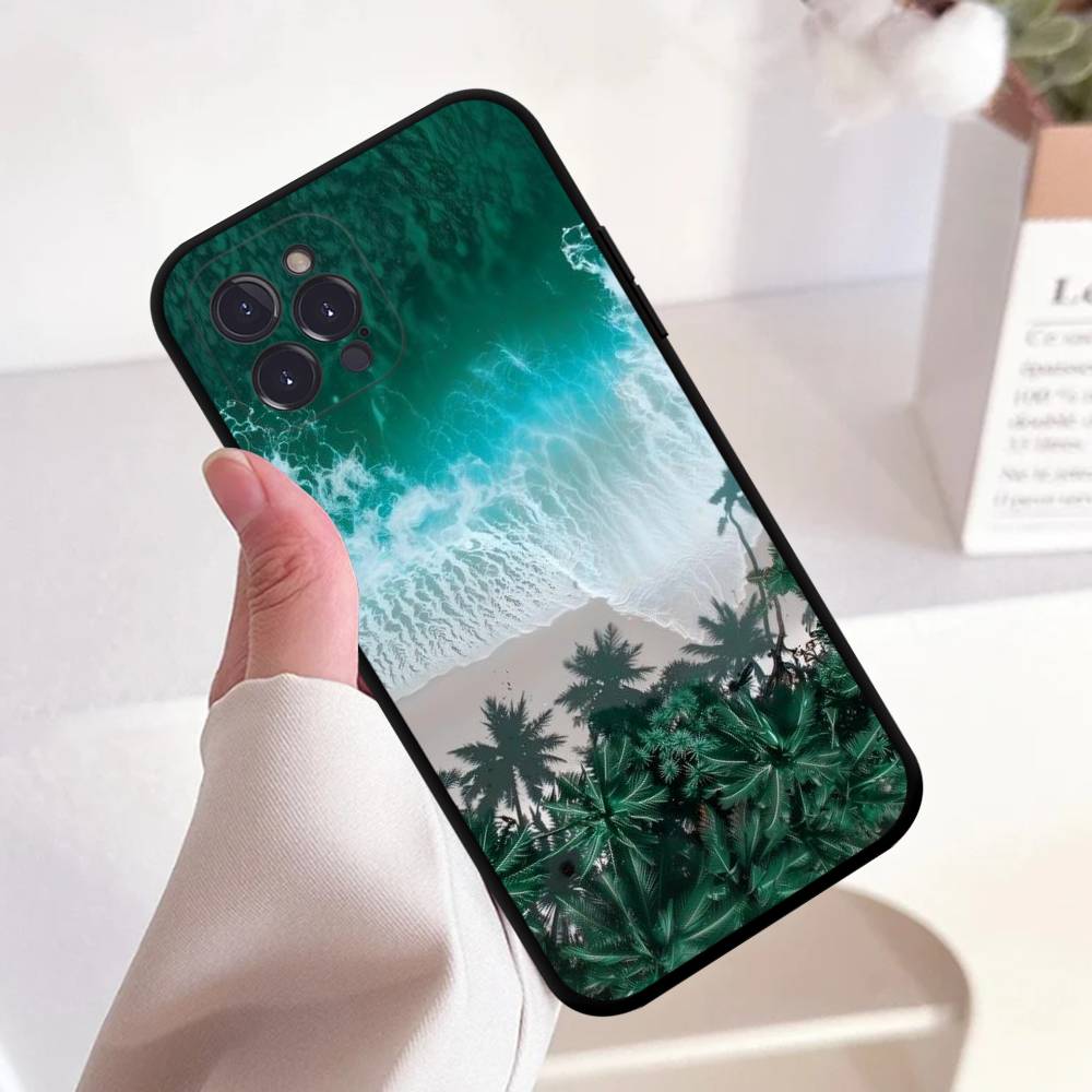 Sea Blue Sky Beach Anime Black Soft Silicone Phone Case For Iphone17 Air 16 15 14 13 12 11 Mini Pro Max Plus