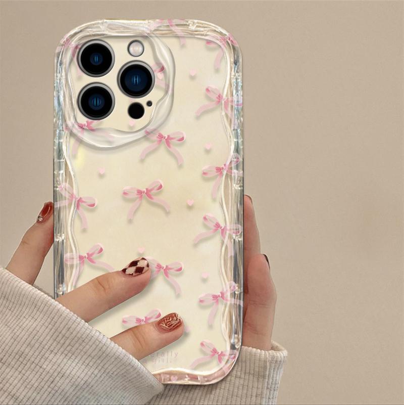 Pink Bowknot Fashion Color Phone Case for iPhone 17 16 15 14 Plus 13 12 11 Pro Max XS X XR 17 Air 16E Soft Silicone Cases Cover