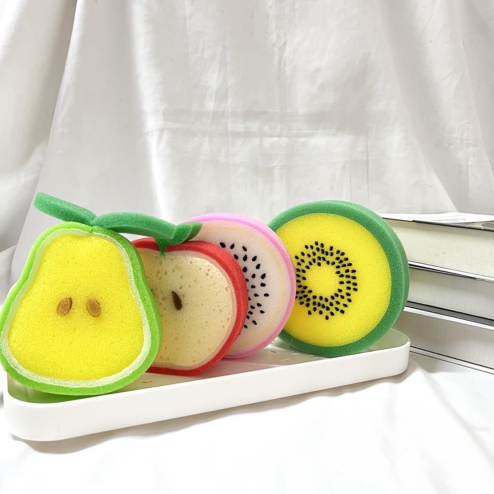 4pcs Creative Fruit-Shaped Thickened Sponge Scrubbers Powerful Stain Removal, Multi Use Kitchen and Bathroom Cleaning Pads,Bathroom Cleaning Tools