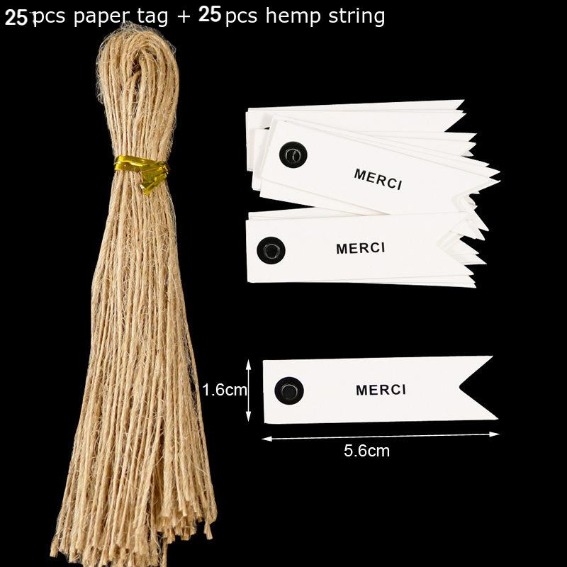 

25 шт. Бирки для комплиментов «Спасибо/Merci» с джутовой нитью, Декор для подарочной коробки на свадьбу/вечеринку, Бирка для коробки с печеньем/тортом