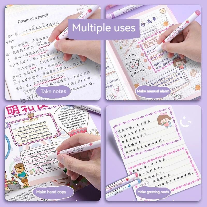 6 bucăți/set pix pentru evidențiere în formă de linie de flori Marker cu rolă Vârf curbat Marcator Kawaii Papetarie coreeană Rechizite de birou pentru școală Cadouri