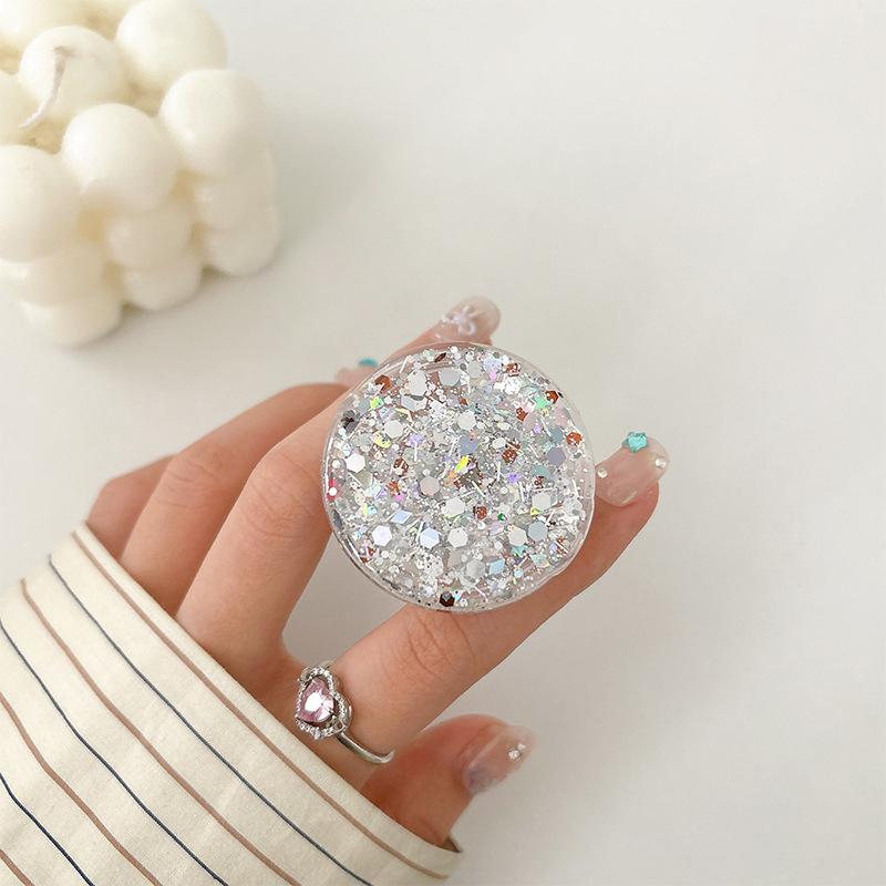 Mobile Phone Airbag Bracket Paste Type Retractable Round Sequin Glitter Small Fresh Desktop Bracket Watching Drama Women'S Models