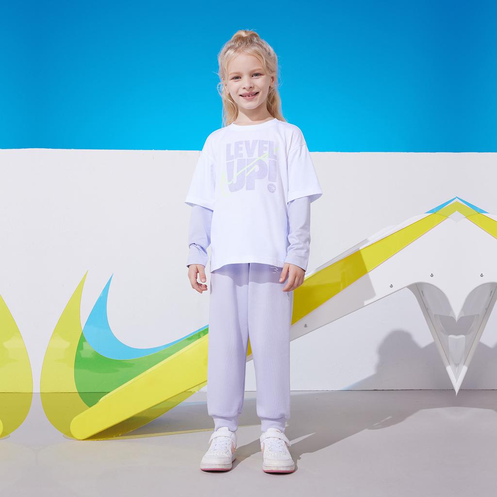 Nike Casual Sports Suit Two-Piece Letter Pullover Long Sleeve Top Comfortable Versatile Pants Kids Sets Purple N32432267GS-004