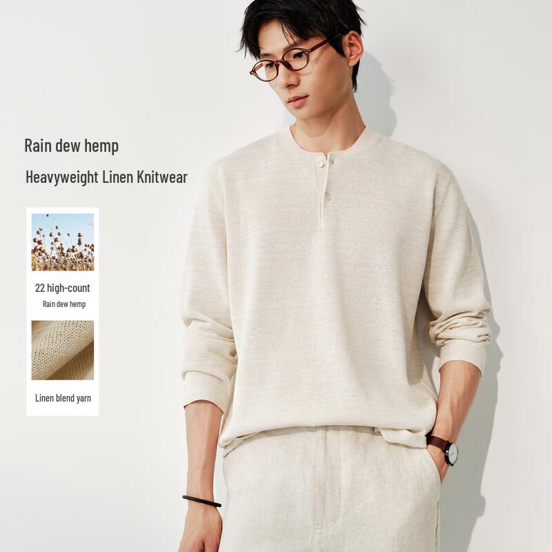 

Men s French Ramie Blend Long-Sleeve Polo Knit Shirt L