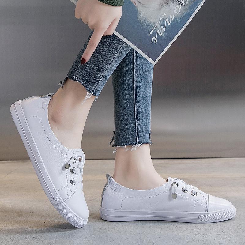 Large size women's shoes - summer new leather casual little white shoes women's versatile breathable shallow mouth flat-soled single shoes