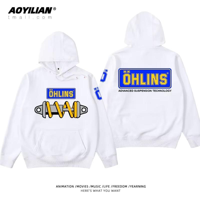 Autumn Winter Men Suspension Car Motorcycle Sport Racing Ohlins Shock Hoodies Long Sleeves Thermal Sweatshirt Ladies Unisex