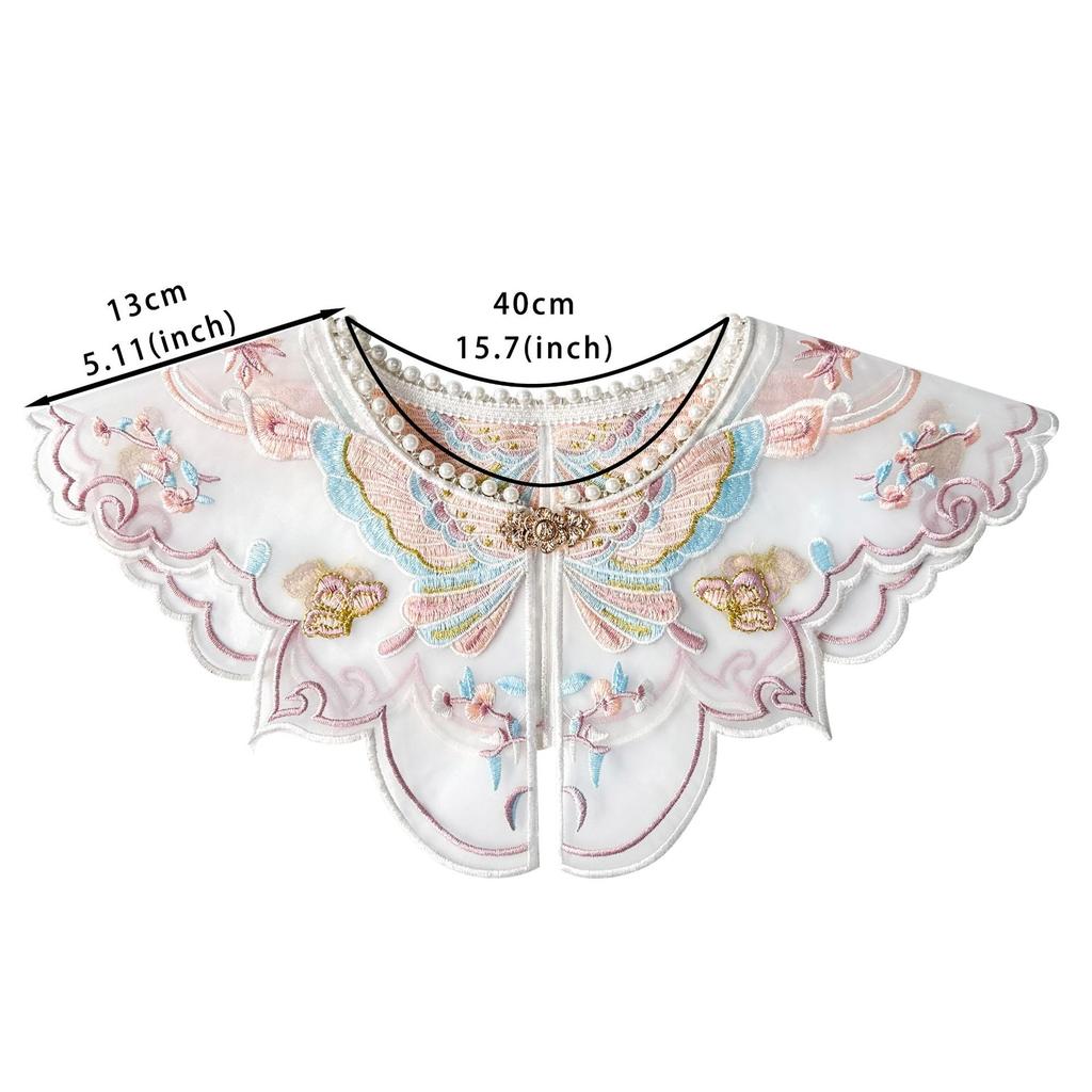 Butterfly Embroidery Fairy Fake Collar Organza Metal Thread Embroidery Embroidery Hanfu Accessories Three-Dimensional Embroidery Cloud Shoulder