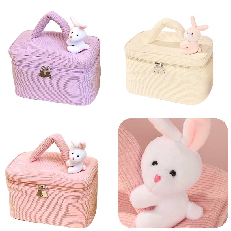 Plush Largecapacity Cosmetic Bag Bunny Portable Corduroy Storage Wash Up Bag