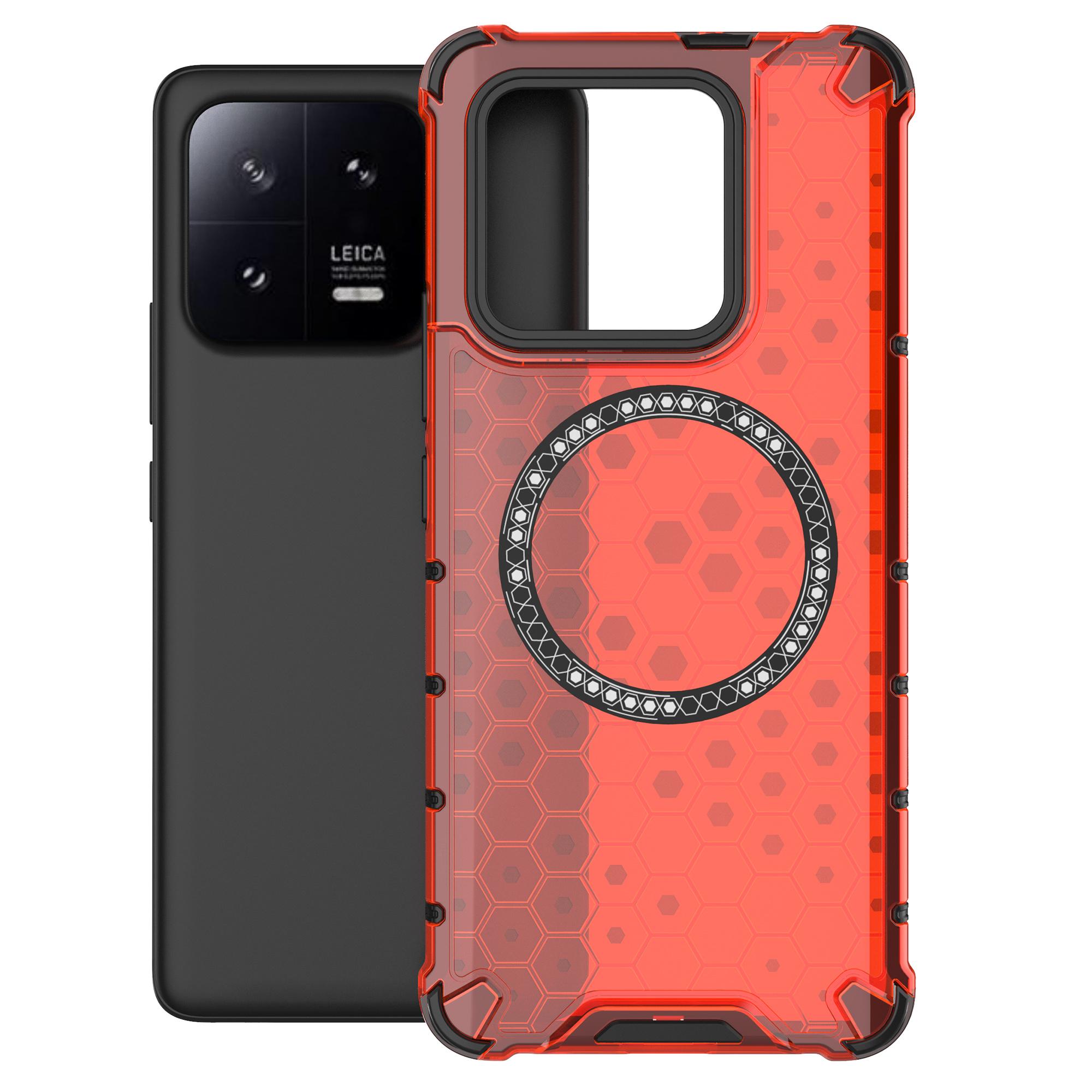 

For Xiaomi 13 Pro 5G Magnetic Case TPU+PC Phone Cover Honeycomb Heat Dissipation Red