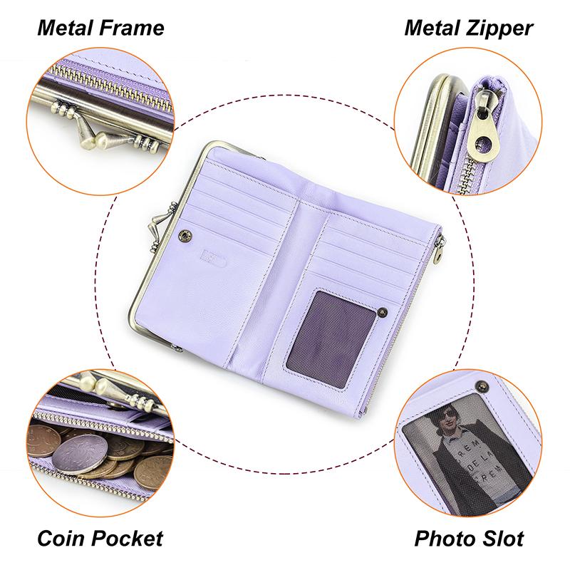 CONTACT'S Genuine Leather Fashion  Long Wallet Women Colorful Coin Pocket with Photo Slot Soft Female Purse Wallets