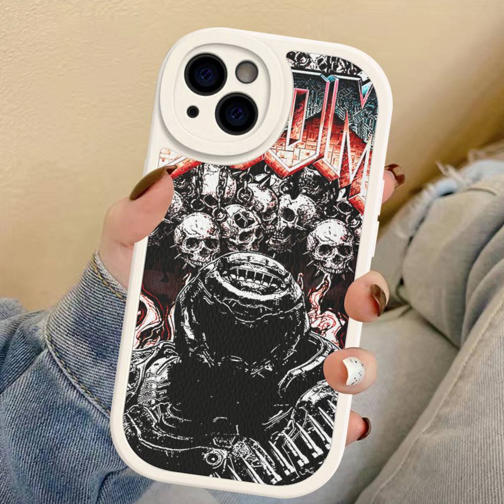 

Game D-DoomS E-Eternal Leather Phone Case For IPhone 16 16e 15 14 13 12 11 Pro Max Plus Mini Cover iPhone 16 plus