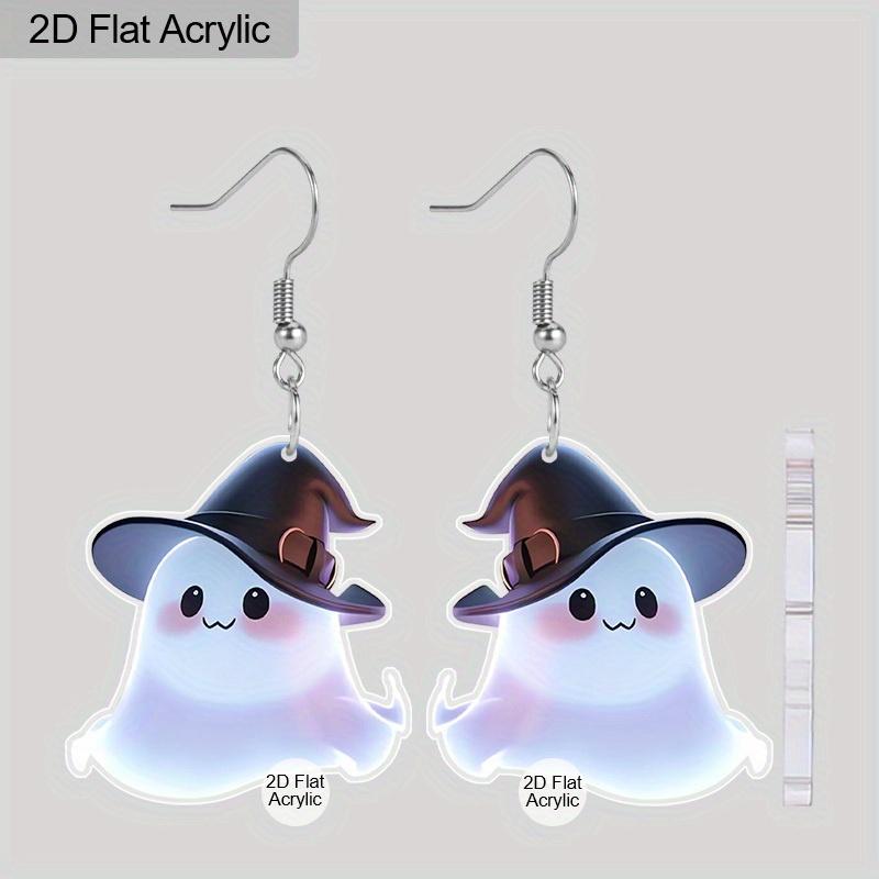 2D Flache Niedliche Acryl Halloween Hexenhut Geist Hängeohrringe Damen Halloween Accessoires Charmanter Schmuck Geschenk