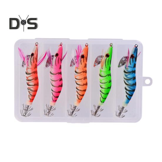 5Pcs 10CM/12G Luminous Shrimp Bait with Squid Jig Hook Realistic Bionic Artificial Lure Saltwater Freshwater Bass Walleye Trout Fishing Accessories
