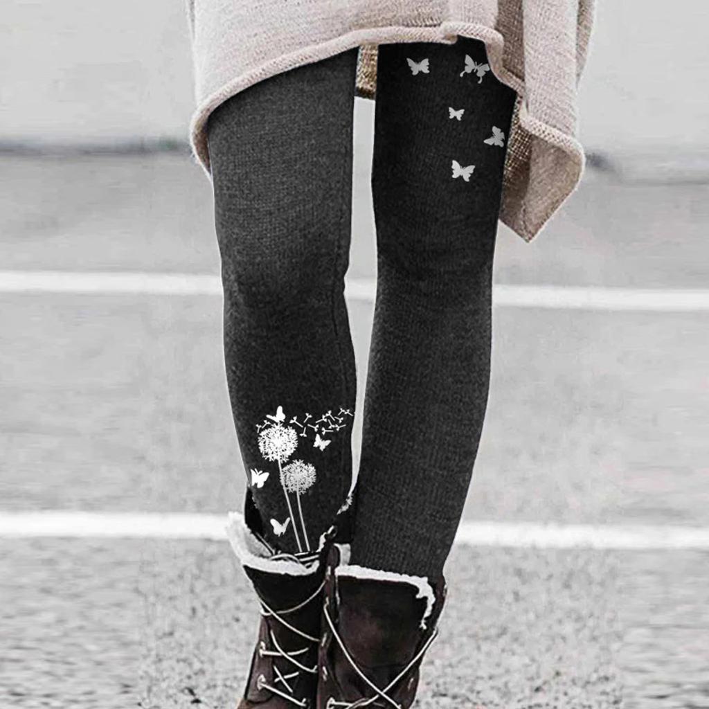 Damen- und Winter-Außenleggings Druck Dünnes Fleece Warm Stiefel Hosen