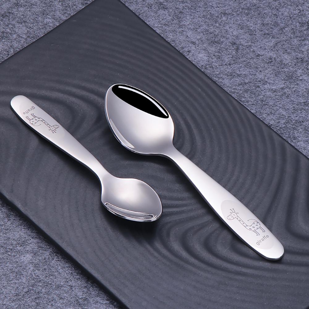 Children's Cutlery Tableware Stainless Steel Cartoon Giraffe Child Fork Knife Spoon Kids 4pcs Dinnerware Sets For Home Kitchen