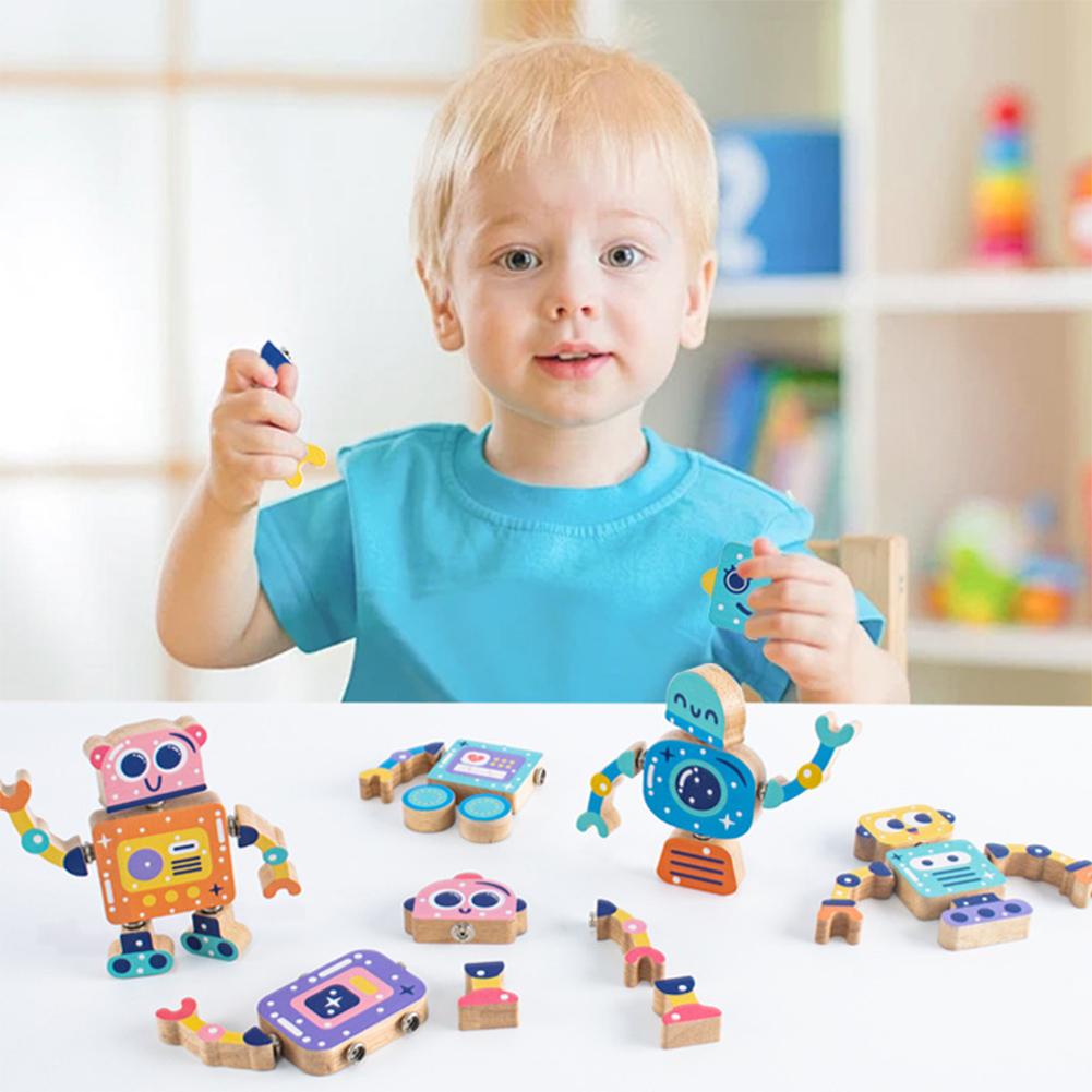 Robot Building Toys For Kids Wooden Robot Building Playset Fine Motor Skills Educational Toys Birthday Gifts For Boys Girls