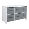 GINGER HOME Children's Chest of Drawers – 6 Fabric Bin Storage Unit, MDF Wood, Grey and White, 79x36x51 Cm