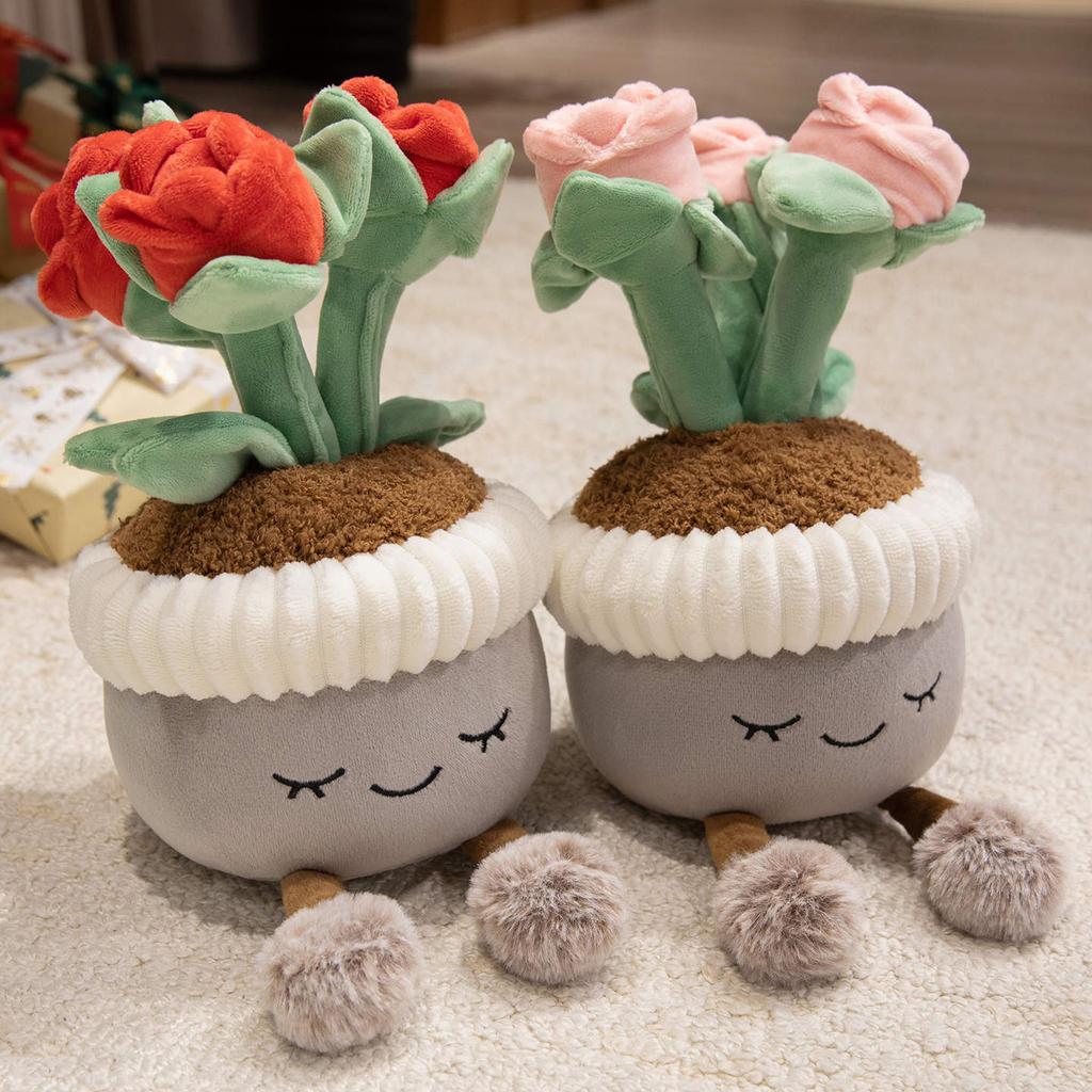 Simulation rose flower pot doll plush toy flower doll home living room ornament decorative ragdoll doll