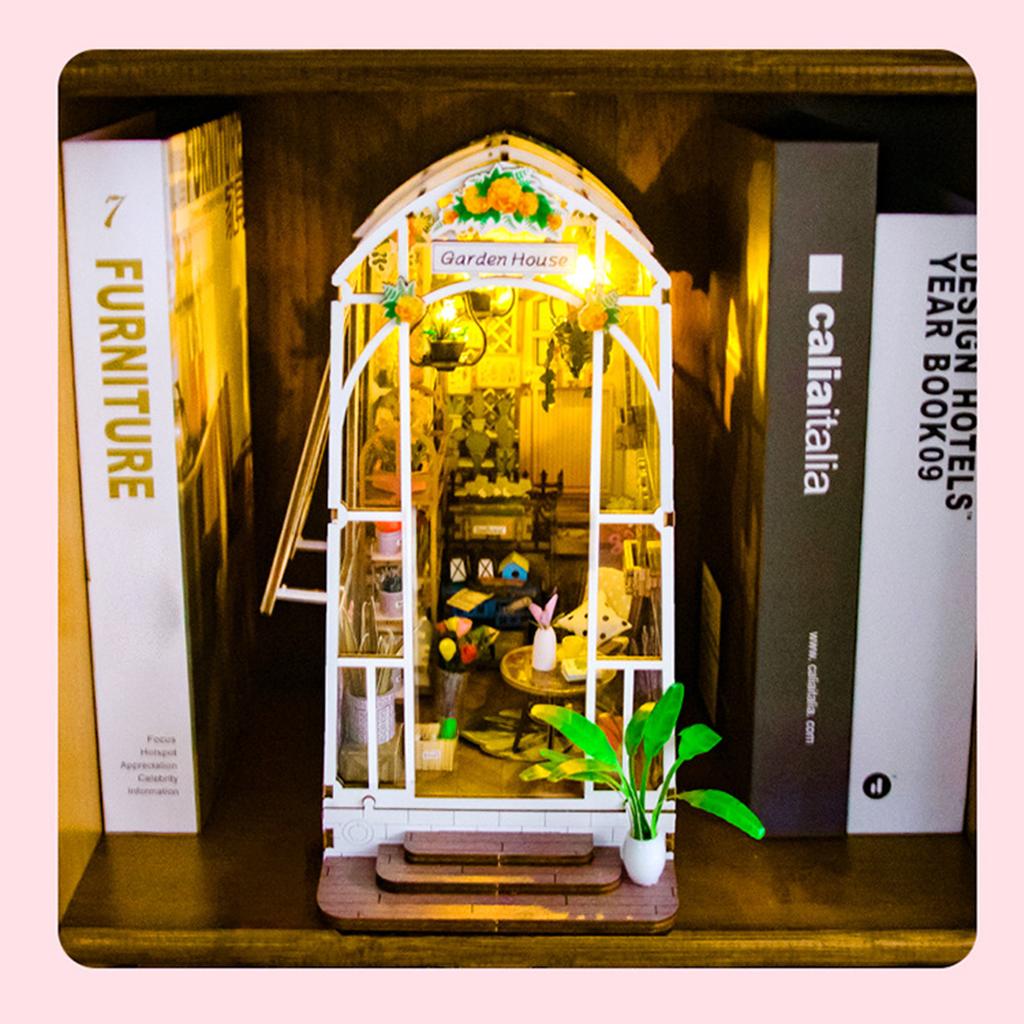 Adult DIY Garden House Books Nooks Material Kit Sturdy Charming Assembled Miniatures For Home Room