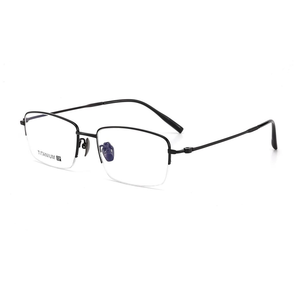 Men's Semi-Rim Titanium Eyeglass Frames with Wood Grain Temples for Prescription and Reading Glasses