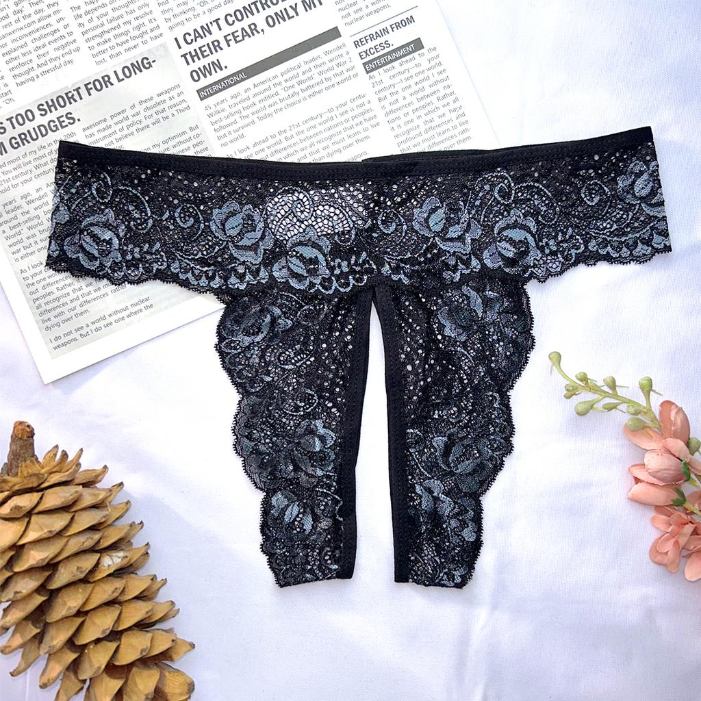 Lace See Through Panty Lingerie Sexy Women Hollow Out Erotic Transparent Crotchless Mini Culotte Underwear Exotic Clothing