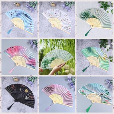 Bamboo Handle Folding Fan Handmade Props Fan Hanfu Accessories   Party