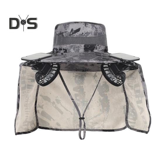 Solar-Ventilator-Hut mit Nackenklappe, LSF 50+, UV-Schutz, Hut mit 2 Solar-Ventilatoren, atmungsaktiv, für Herren, Sommer, Outdoor-Aktivitäten, Angeln, breite Krempe