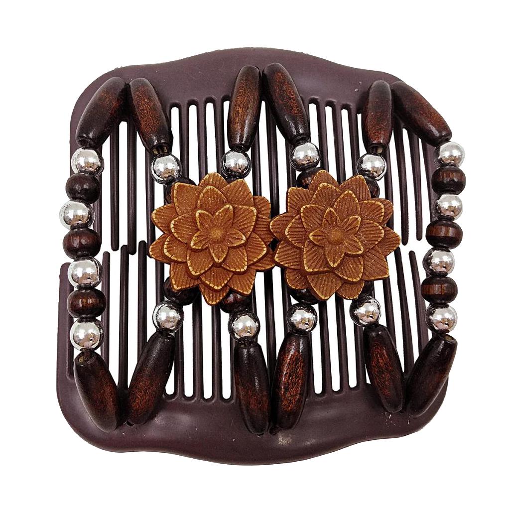 Buy Magic Wood Beaded Double Hair Combs Clip Elastic Bun Maker Women