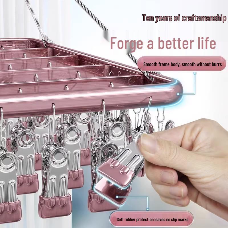 Aluminum Alloy Windproof Sock Drying Rack with Multi-Clip and Stainless Steel Underwear Hanger