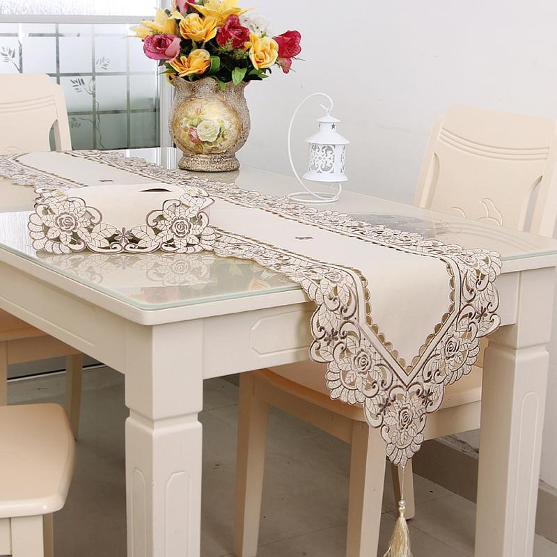Table Runner Embroidered Floral Lace Fabric Translucent Gauze Table Cloth
