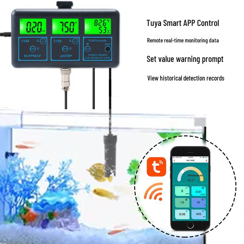 WiFi Tuya 7-in-1 Smart Water Quality Monitor: TDS, Conductivity, Fish Tank, Aquaculture pH, Alkalinity, ORP Meter