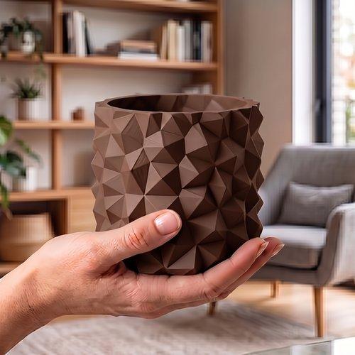 Modern brown flowerpot for plants, stone effect, minimalist