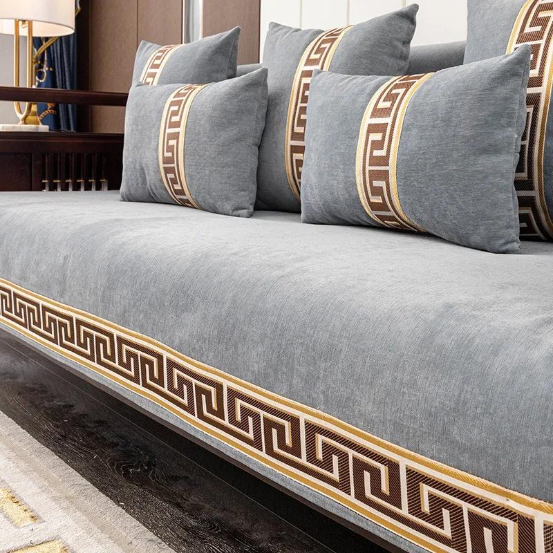 High-grade Classical Thicken Chenille Sofa Towel Modern Soft Anti-slip Sectional Sofa Cover Luxury Solid Color Couch Covers
