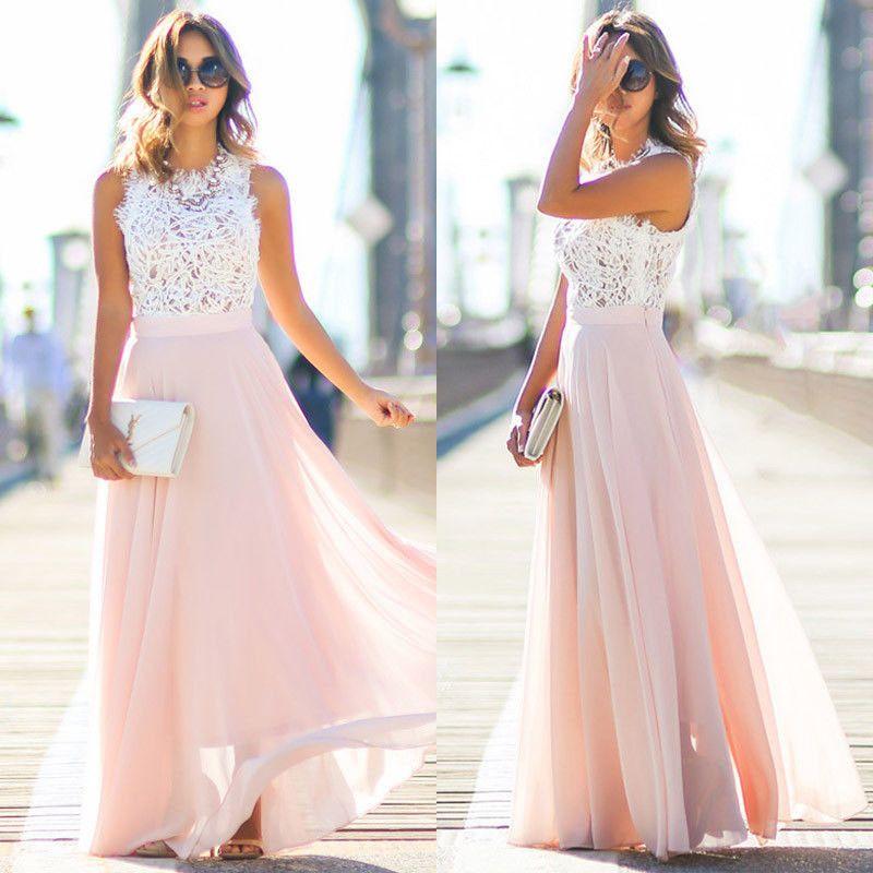 

V Neck Sleeveless Lace-Paneled Length Dress Formal Dress New Pink L
