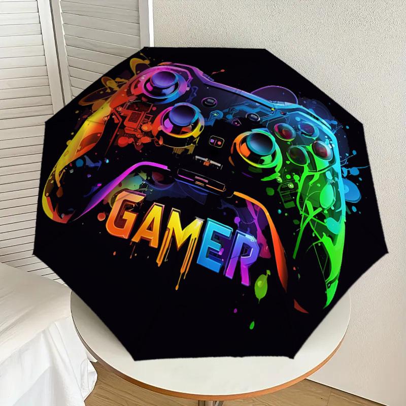 1PC Gamer Controller Automatic Open/Close Umbrella with Windproof, 8-Rib Sturdy Canopy, Durable Ribs, Fashionable Design, Outdoor Accessory, Fun Prin,