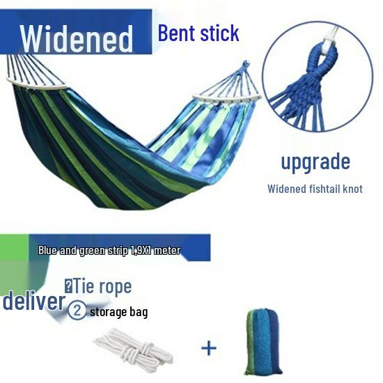Outdoor Double-Thick Canvas Hammock with Bent Wood Design and Anti-Rollover Feature