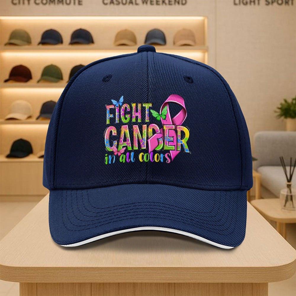 Fight Cancer In All Colors Print Baseball Cap Unisex Polyester Casual Outdoor Adjustable Headwear