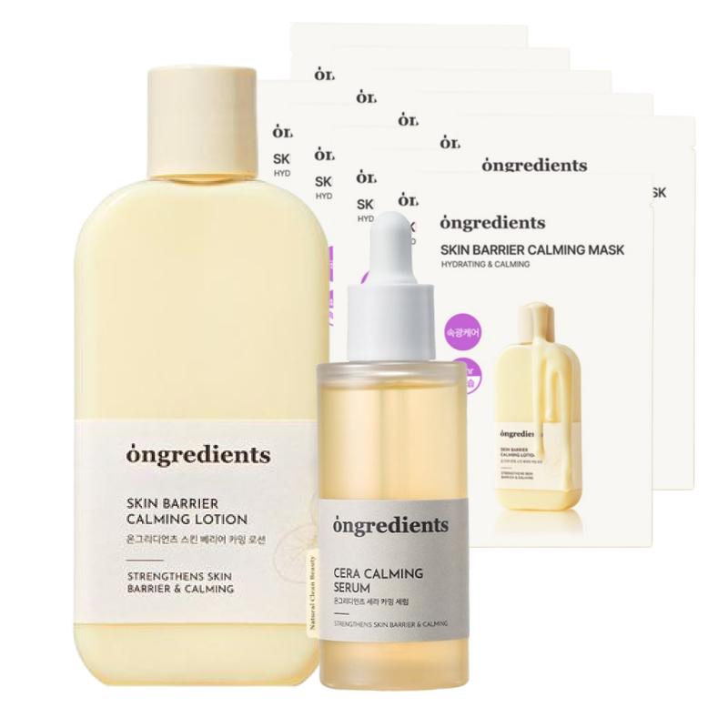 ONGREDIENTS Skin Barrier Calming Skincare Set (Lotion 220ml + Serum 50ml + Sheet Mask 10 Sheets)