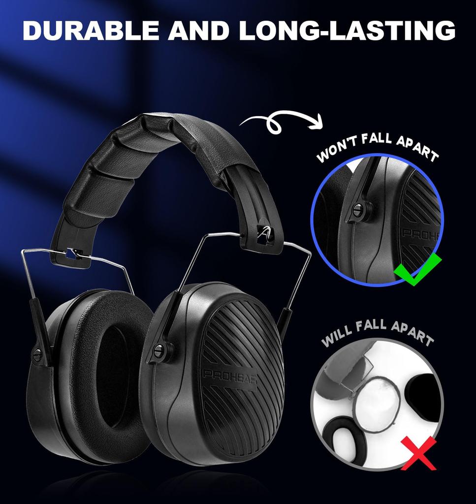 EM038 Ear Protection Safety Earmuffs for Mowing 28dB Noise Passive Hearing Compact Folding Headset for Power Black [PROHEAR] Lawn, Reduction,