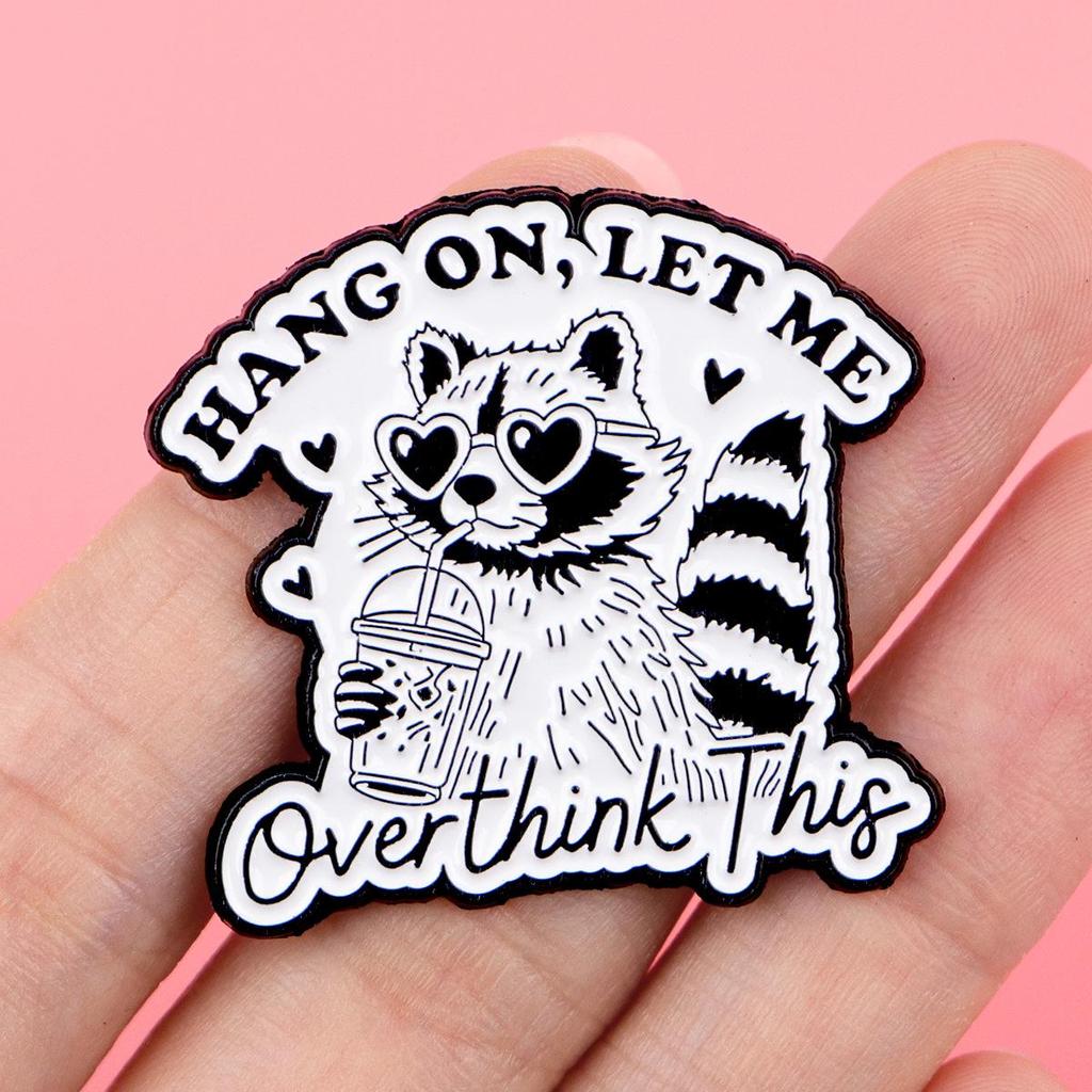 Cartoon Raccoon Alpaca Metal Brooch: Creative English Quote Badge for Clothing