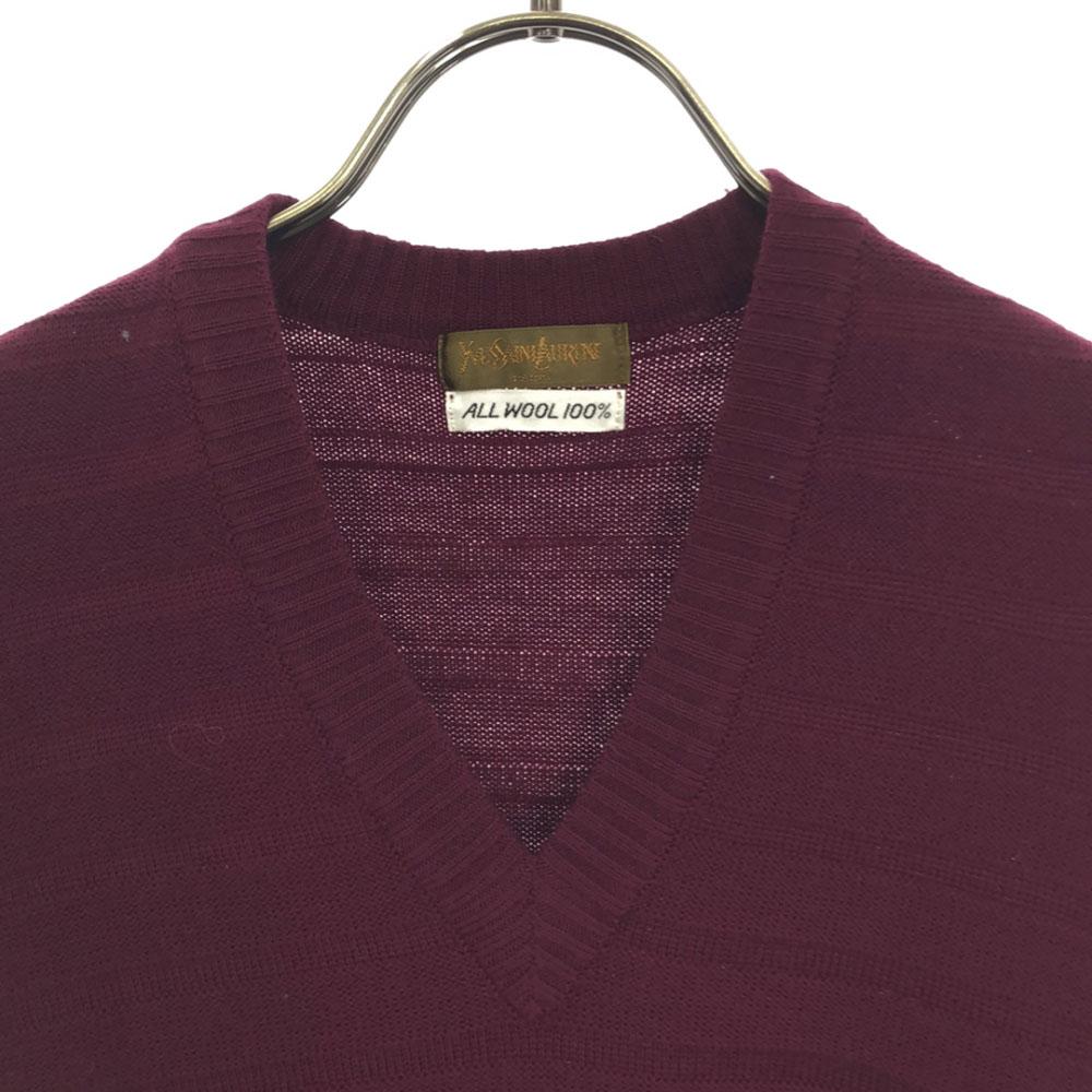 Yves Saint Laurent Wool V Neck Knit Vest 2 Purple Women Used