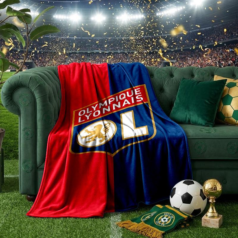 Lyonnais Football Crest Blanket Lightweight Ideal Bedding Blanket Perfect for Travel, Camping, Living Rooms, Offices, Sofas, Fan Christmas Gift
