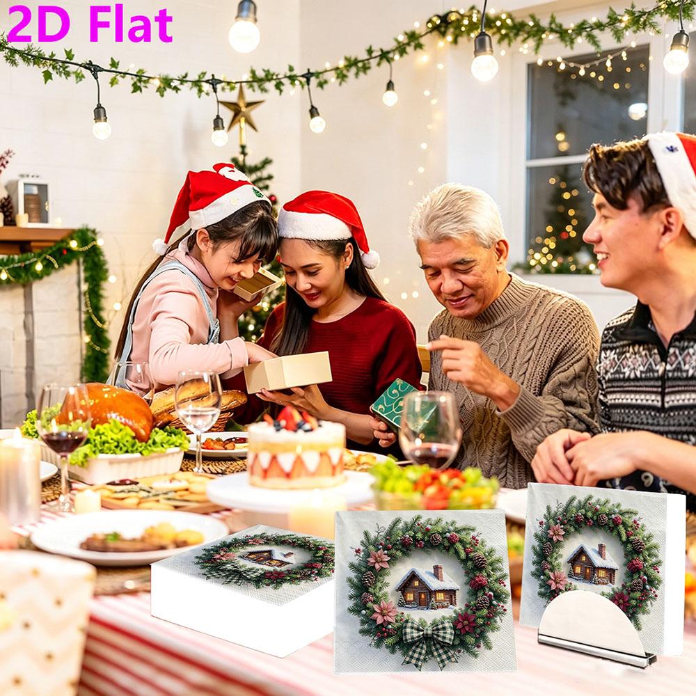 20pcs Disposable Napkins with Christmas Wreath Pattern Print for Wedding,Parties,and Daily Use for Thanksgiving Fall Christmas Table Decoration