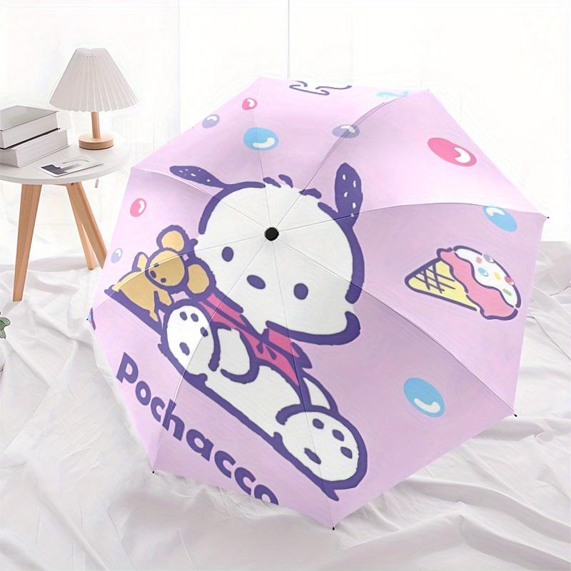 Purple Ice Cream Pochacco Automatic Opening and Closing Umbrella, Lightweight 3-Fold, With Cute Cartoon Characters, Suitable for Home, Outdoor and Dai