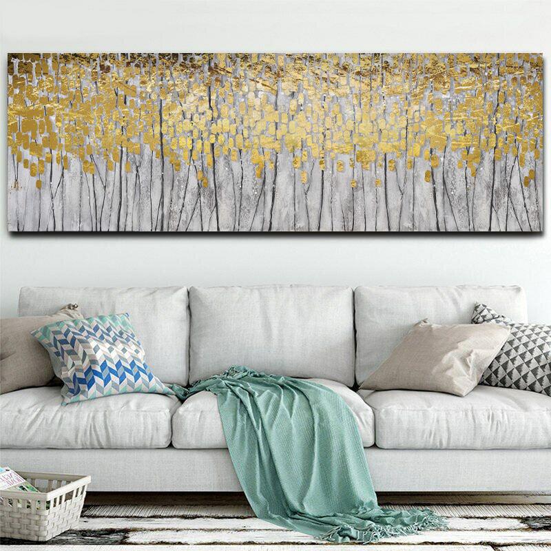 Gold Abstract Art Nordic Poster And Prints Rich Tree Horizontal Canvas Oil Painting Decor Wall Art